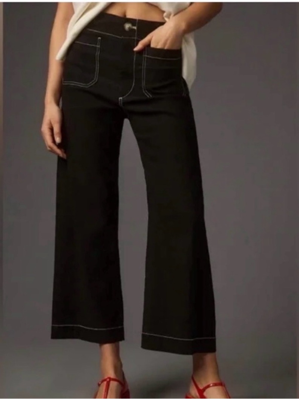 Anthropologie The Colette Cropped Wide-Leg Pants Contrast-Stitch Edition 28